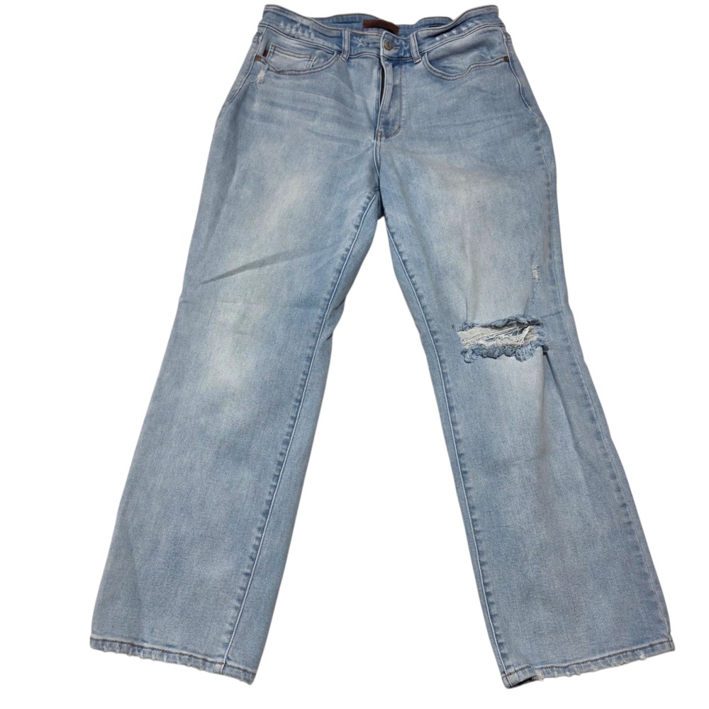 Judy Blue Straight Fit Women 14W Light Wash Distressed High Rise Denim Jeans